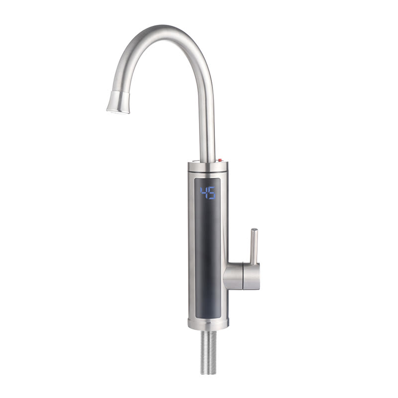 Tap Magic instant hot water kitchen tap in stainless steel with a digital temperature display on the body